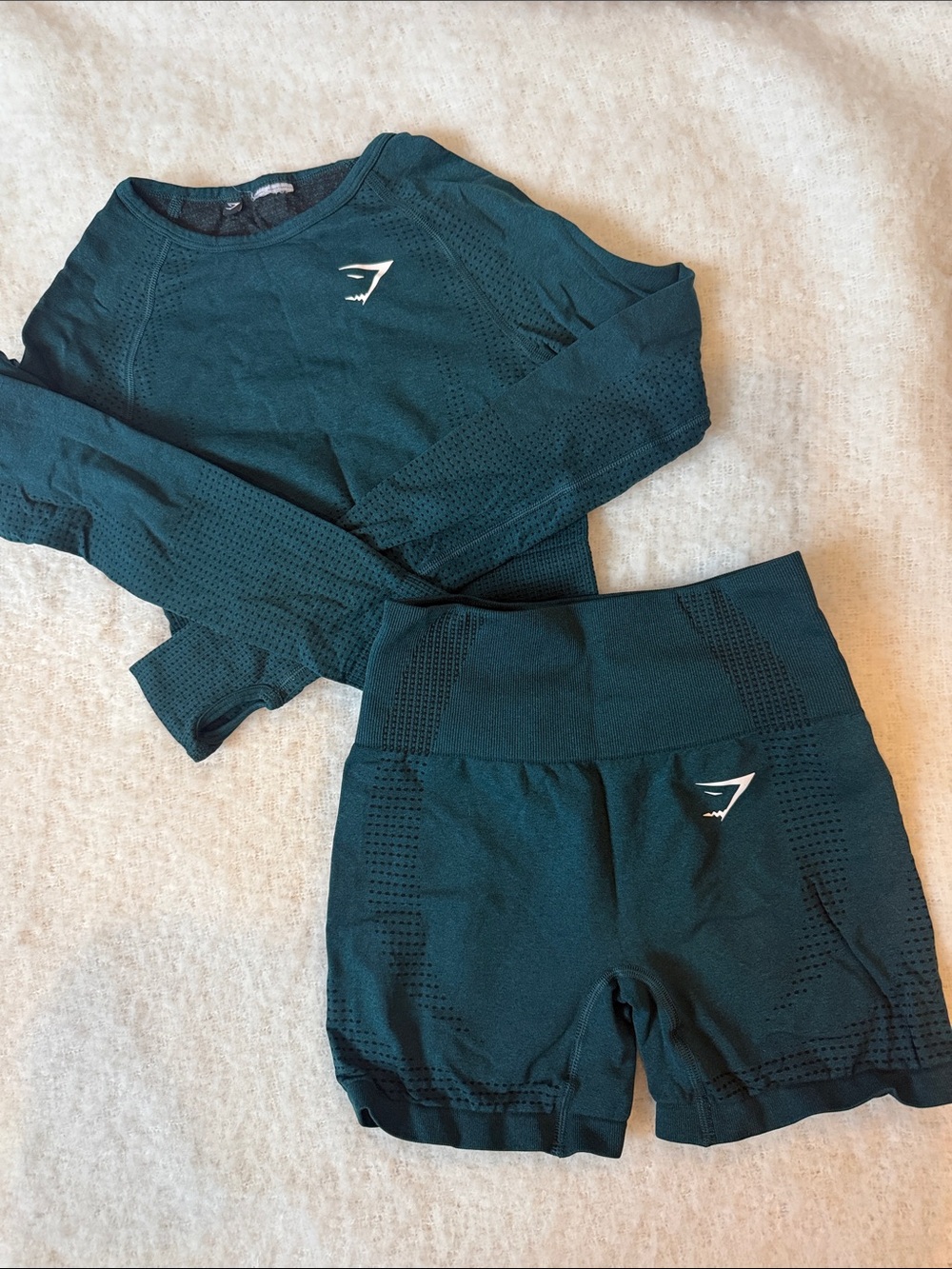 Gymshark Dark Teal Seamless Long Sleeve Top & High-Waist Shorts Set